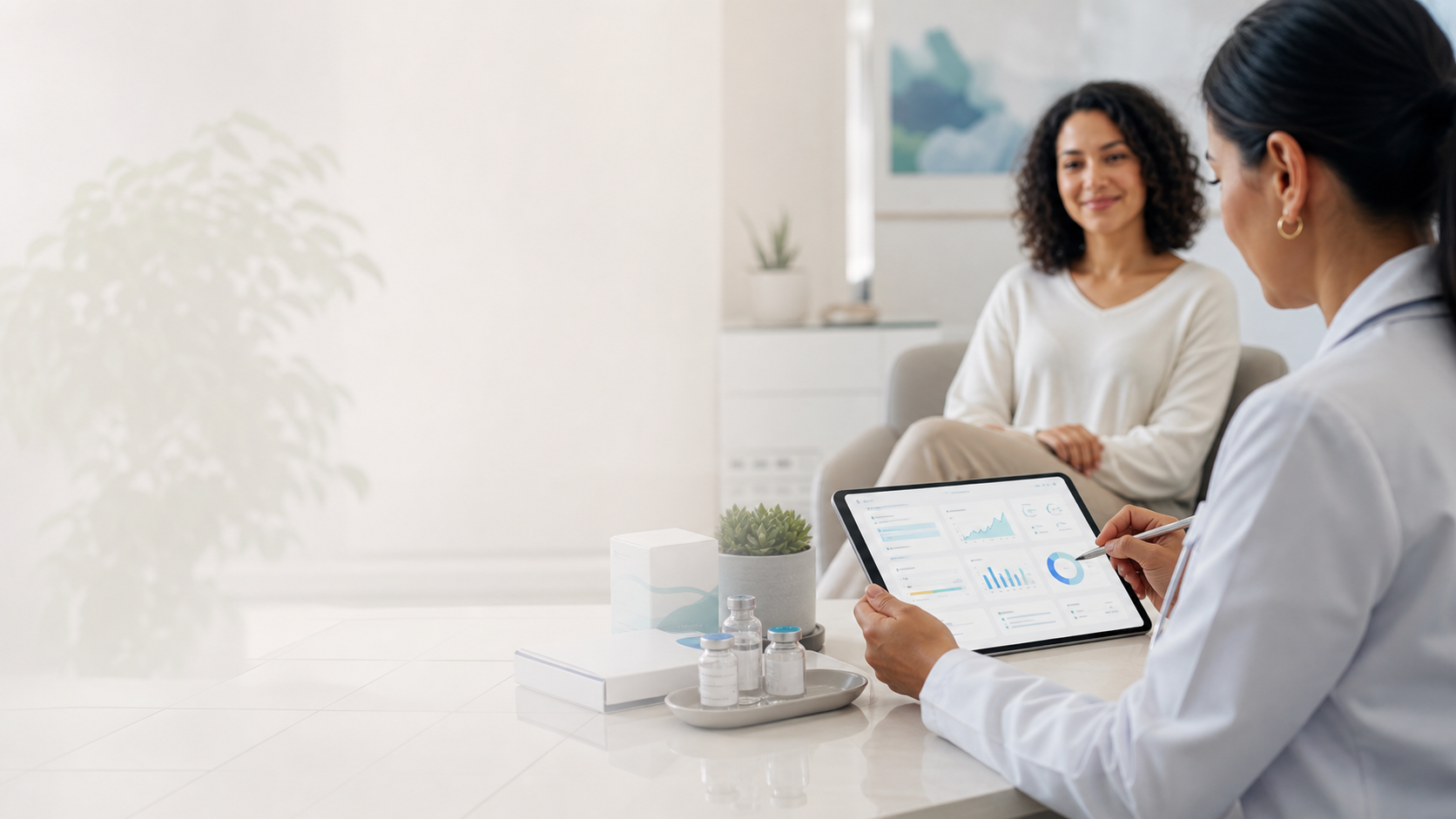 Modern clinical dashboard scene for patient care coordination